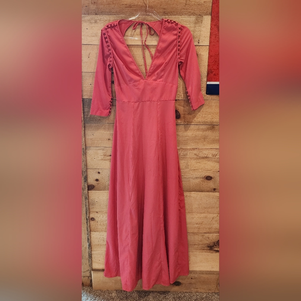 ASOS Women's Deep V-Neck Long Sleeve Maxi Dress - Rose Red